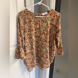 Ces Femme Fall Floral Bell Sleeve Top - Size L